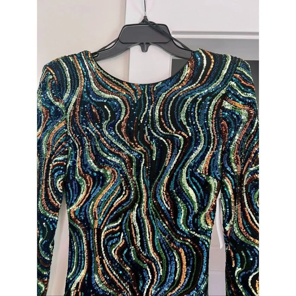 “Nathalia” Dress The Population Multi-color Sequin Cocktail Mini  Dress NWT - Picture 3 of 7